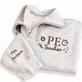 PE Teacher Embroidered Quarter Zip Sweatshirt, Personalized Gym Teacher Pullover, Physical Education Gift, School Coach Custom Name