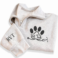Personalized Vet Tech Embroidered Quarter Zip Sweatshirt, RVT Veterinary Technician Gift, Vet Tech Pullover Animal Lover Apparel