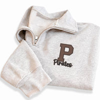 Custom Team Embroidered Quarter Zip Sweatshirt, Personalized School Mascot Pullover, Sports Team Spirit Wear Gift Apparel