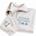 Veterinary Receptionist Embroidered Quarter Zip Sweatshirt, Custom Vet Office Pullover, Animal Clinic Worker Gift