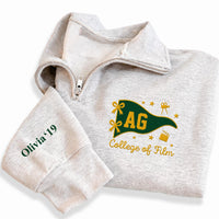 College Embroidered Quarter Zip Sweatshirt, Custom University Pullover, Personalized Campus Spirit Sweater Gift