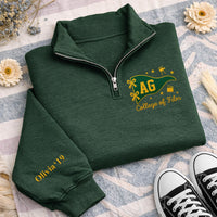 College Embroidered Quarter Zip Sweatshirt, Custom University Pullover, Personalized Campus Spirit Sweater Gift