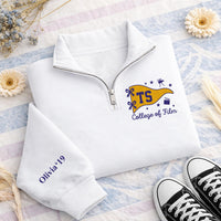 College Embroidered Quarter Zip Sweatshirt, Custom University Pullover, Personalized Campus Spirit Sweater Gift