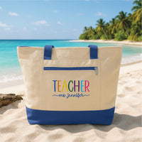 Personalized Embroidered Teacher Tote Bag with Zipper, Custom Rainbow Teacher Name Tote Bag, Teacher Appreciation Gift