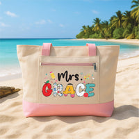 Teacher Tote Bag with Zipper, Personalized Teacher Name Bag, Custom Classroom Tote, Back to School Teacher Appreciation Gift