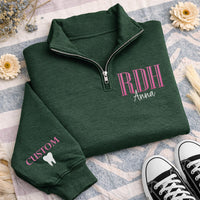 Custom Dental Hygienist Embroidered Quarter Zip Sweatshirt, RDH Pullover, Personalized Dental Assistant Gift Wear