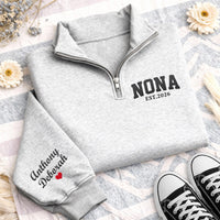 Nona Embroidered Quarter Zip Sweatshirt, Personalized Grandma Pullover, Custom Nana Gift for New Grandmother Wear