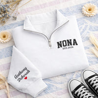 Nona Embroidered Quarter Zip Sweatshirt, Personalized Grandma Pullover, Custom Nana Gift for New Grandmother Wear