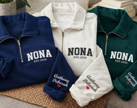 Nona Embroidered Quarter Zip Sweatshirt, Personalized Grandma Pullover, Custom Nana Gift for New Grandmother Wear