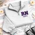 RN Glitter Quarter Zip Sweatshirt, Personalized Nurse Pullover, Custom Name Nursing Grad Gift, Sparkle Registered Nurse Wear