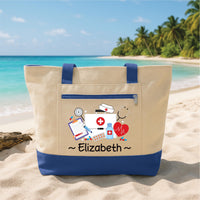 Nurse Tote Bag with Zipper, Personalized Nurse Name Bag, Custom Medical Work Tote, RN CNA Healthcare Worker Gift Idea