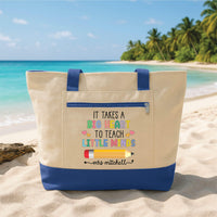 Teacher Tote Bag with Zipper, Personalized Teacher Name Bag, Big Heart Little Minds Gift, Preschool Kindergarten Teacher Tote