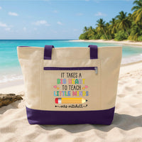 Teacher Tote Bag with Zipper, Personalized Teacher Name Bag, Big Heart Little Minds Gift, Preschool Kindergarten Teacher Tote