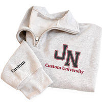 Custom College Embroidered Quarter Zip Sweatshirt, Personalized University Pullover, Graduation Gift for Girls Alumni Outfit Apparel