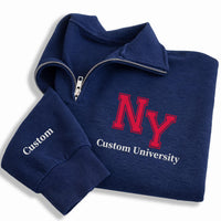 Custom College Embroidered Quarter Zip Sweatshirt, Personalized University Pullover, Graduation Gift for Girls Alumni Outfit Apparel