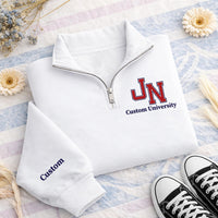 Custom College Embroidered Quarter Zip Sweatshirt, Personalized University Pullover, Graduation Gift for Girls Alumni Outfit Apparel