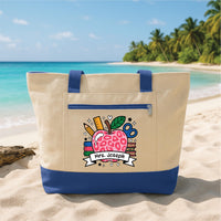 Teacher Tote Bag with Zipper, Personalized Apple Teacher Bag, Custom Name Gift for Teacher, Back to School, Classroom Work Travel Tote
