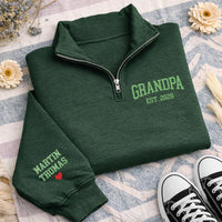 Personalized Grandpa Embroidered Quarter Zip Sweatshirt, Custom Name Pullover, Pregnancy Reveal Gift for Grandpa with Kids Names
