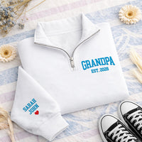 Personalized Grandpa Embroidered Quarter Zip Sweatshirt, Custom Name Pullover, Pregnancy Reveal Gift for Grandpa with Kids Names
