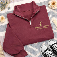 Medical Lab Scientist Embroidered Quarter Zip Sweatshirt, Custom Microscope Pullover, Science Research Graduation Gift Apparel