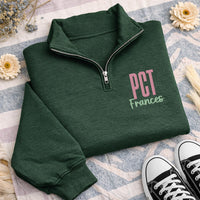 Custom PCT Embroidered Quarter Zip Sweatshirt, Personalized Patient Care Tech Pullover, Healthcare Worker Gift Technician Apparel