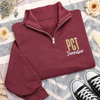 Custom PCT Embroidered Quarter Zip Sweatshirt, Personalized Patient Care Tech Pullover, Healthcare Worker Gift Technician Apparel
