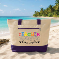 Teacher Tote Bag with Zipper, Personalized Name Teacher Bag, Custom Classroom Gift, Teacher Appreciation, Back to School Work Travel Tote