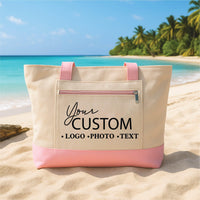 Custom Design Tote Bag with Zipper, Personalized Logo or Photo Tote, Business Branding Gift, Event Giveaway Bag, Work Travel Custom Tote