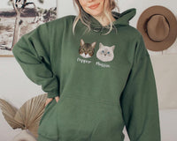 Custom Pet Portrait Embroidered Sweatshirt Cat Mom Hoodie, Cat Lover Shirt, Personalized Pet Memorial Gift, Cozy Cat Birthday Gift for Women