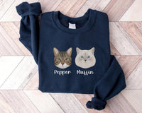 Custom Pet Portrait Embroidered Sweatshirt Cat Mom Hoodie, Cat Lover Shirt, Personalized Pet Memorial Gift, Cozy Cat Birthday Gift for Women