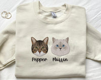Custom Pet Portrait Embroidered Sweatshirt Cat Mom Hoodie, Cat Lover Shirt, Personalized Pet Memorial Gift, Cozy Cat Birthday Gift for Women