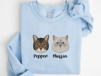 Custom Pet Portrait Embroidered Sweatshirt Cat Mom Hoodie, Cat Lover Shirt, Personalized Pet Memorial Gift, Cozy Cat Birthday Gift for Women