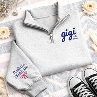 Gigi Embroidered Quarter Zip Sweatshirt, Personalized Grandma Pullover, Custom Est Year Gift for Nana Mimi Grammy Women