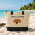 Personalized Embroidered Dog Tote Bag with Zipper, Custom Pet Portrait Tote Bag, Dog Mom Gift, Pet Lover Beach Bag