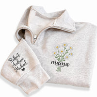 Personalized Mama Embroidered Quarter Zip Sweatshirt, Custom Mama EST Pullover, New Grandma Gift for Nana Mimi Mothers Day Apparel