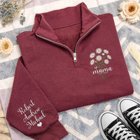 Personalized Mama Embroidered Quarter Zip Sweatshirt, Custom Mama EST Pullover, New Grandma Gift for Nana Mimi Mothers Day Apparel