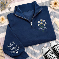 Personalized Mama Embroidered Quarter Zip Sweatshirt, Custom Mama EST Pullover, New Grandma Gift for Nana Mimi Mothers Day Apparel