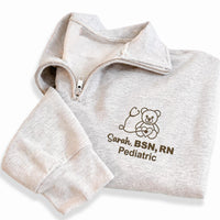 Pediatric Nurse Embroidered Quarter Zip Sweatshirt, Personalized NICU PICU RN Pullover, Graduation Gift for Medical Healthcare
