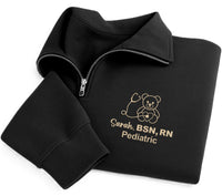 Pediatric Nurse Embroidered Quarter Zip Sweatshirt, Personalized NICU PICU RN Pullover, Graduation Gift for Medical Healthcare