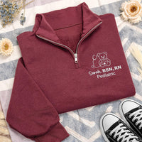 Pediatric Nurse Embroidered Quarter Zip Sweatshirt, Personalized NICU PICU RN Pullover, Graduation Gift for Medical Healthcare