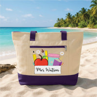 Teacher Tote Bag with Zipper, Personalized Name Teacher Bag, Custom Classroom Gift, Back to School Teacher Appreciation Work Travel Tote