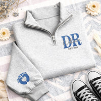 Custom DR Embroidered Quarter Zip Sweatshirt, Personalized Monogram Pullover, Medical Graduation Gift for Women and Men