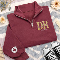 Custom DR Embroidered Quarter Zip Sweatshirt, Personalized Monogram Pullover, Medical Graduation Gift for Women and Men