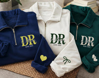 Custom DR Embroidered Quarter Zip Sweatshirt, Personalized Monogram Pullover, Medical Graduation Gift for Women and Men