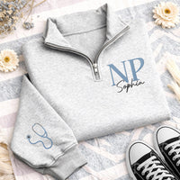 Custom NP Embroidered Quarter Zip Sweatshirt, Personalized Nurse Practitioner Pullover, Medical Graduation Gift Women