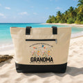 Grandma Tote Bag with Zipper, Personalized Grandma Gift, Custom Grandkids Name Tote, Floral Nana Beach Bag, Mothers Day Gift