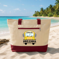 Bus Driver Tote Bag with Zipper, Personalized School Bus Driver Gift, Custom Name Teacher Transport Gift, Back to School Work Travel Tote