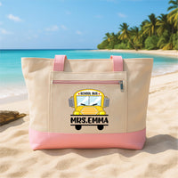 Bus Driver Tote Bag with Zipper, Personalized School Bus Driver Gift, Custom Name Teacher Transport Gift, Back to School Work Travel Tote