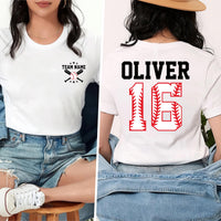 Custom Baseball Team Shirt, Baseball Mom Shirt, Player Number Tee, Pocket Name Tee, Baseball Gifts, Gifts for Mom, Front Back