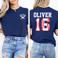 Custom Baseball Team Shirt, Baseball Mom Shirt, Player Number Tee, Pocket Name Tee, Baseball Gifts, Gifts for Mom, Front Back